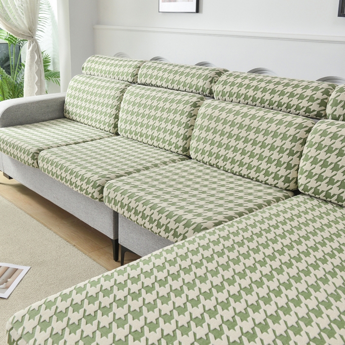 91家纺网 家纺一手货源 找家纺 千彤沙发垫 2024常规款粗线棉麻千鸟格沙发套 绿色