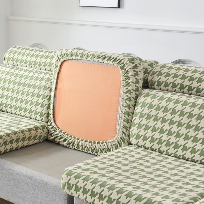 91家纺网 家纺一手货源 找家纺 千彤沙发垫 2024常规款粗线棉麻千鸟格沙发套 绿色