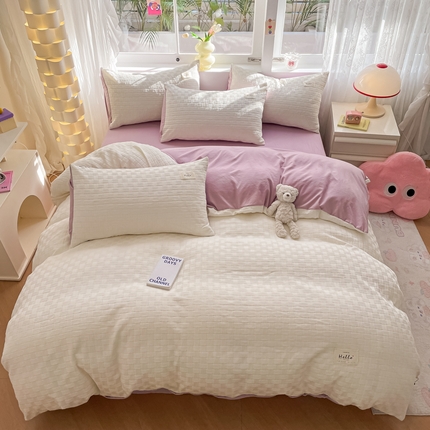 91家纺网 家纺一手货源 找家纺 （总）顾里 2024新款韩系双层泡泡纱四件套-风格一（会员-5）