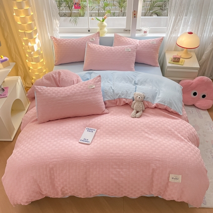 91家纺网 家纺一手货源 找家纺 （总）顾里 2024新款韩系双层泡泡纱四件套-风格一（会员-5）