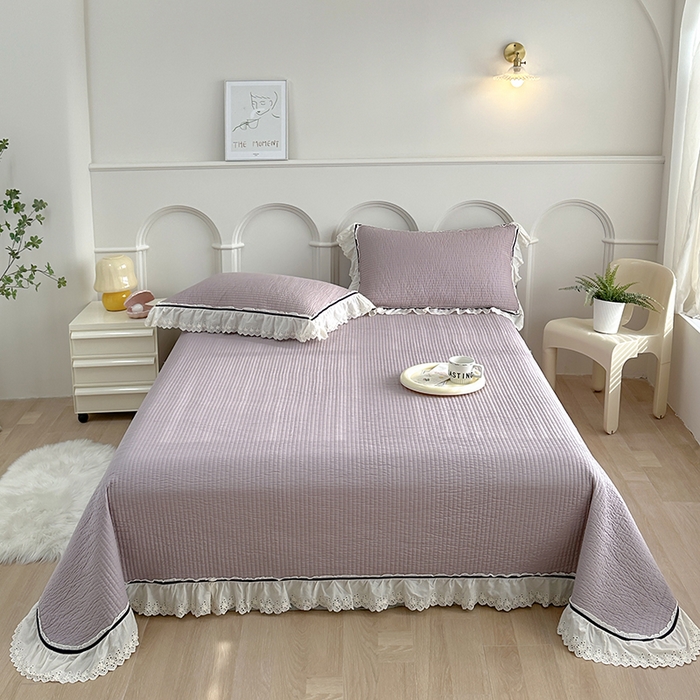 91家纺网 家纺一手货源 找家纺 （总）上喜 热卖双层纱花边款床盖三件套