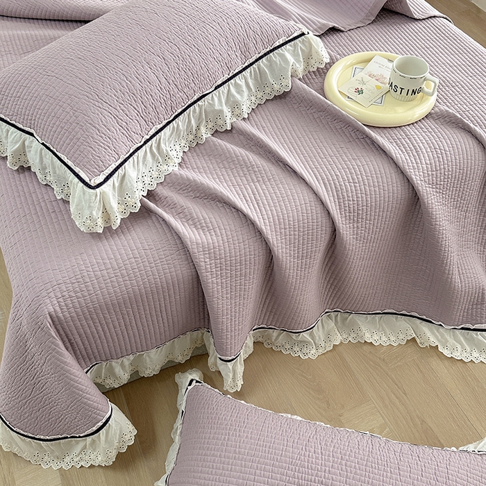 91家纺网 家纺一手货源 找家纺 （总）上喜 热卖双层纱花边款床盖三件套