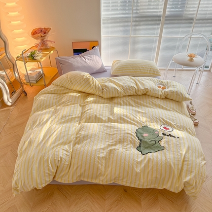 91家纺网 家纺一手货源 找家纺 （总）子钦家纺 2024新款水洗棉多巴胺混搭毛巾绣四件套