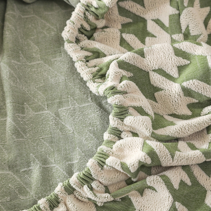 91家纺网 家纺一手货源 找家纺 千彤沙发垫 2024常规款粗线棉麻千鸟格沙发套 绿色