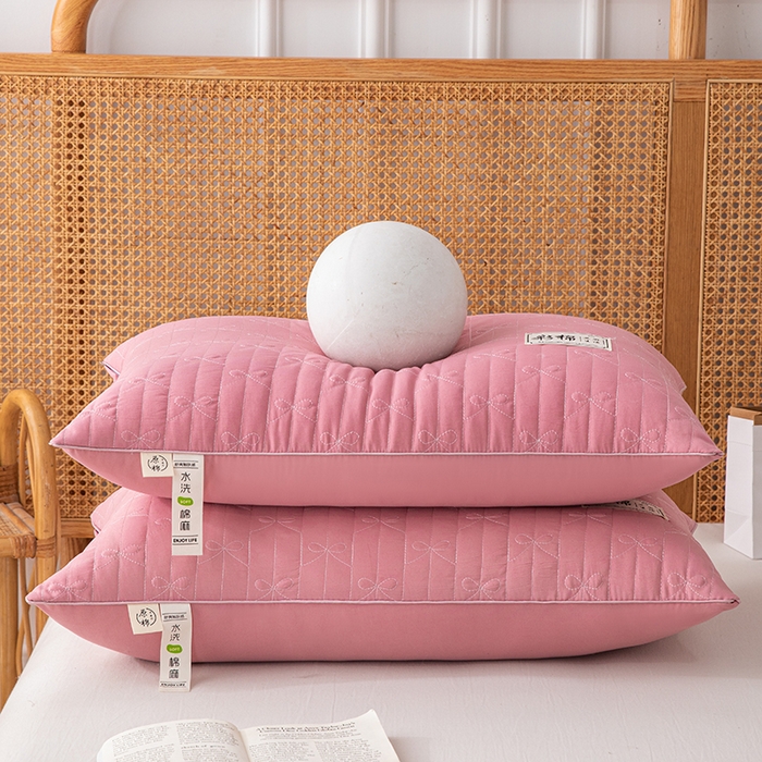 91家纺网 家纺一手货源 找家纺 织布人 2024新款枕芯绗缝水洗棉麻亚麻生活立体枕头护颈椎助睡眠枕芯 亚麻生活-单边中枕红色48*74cm