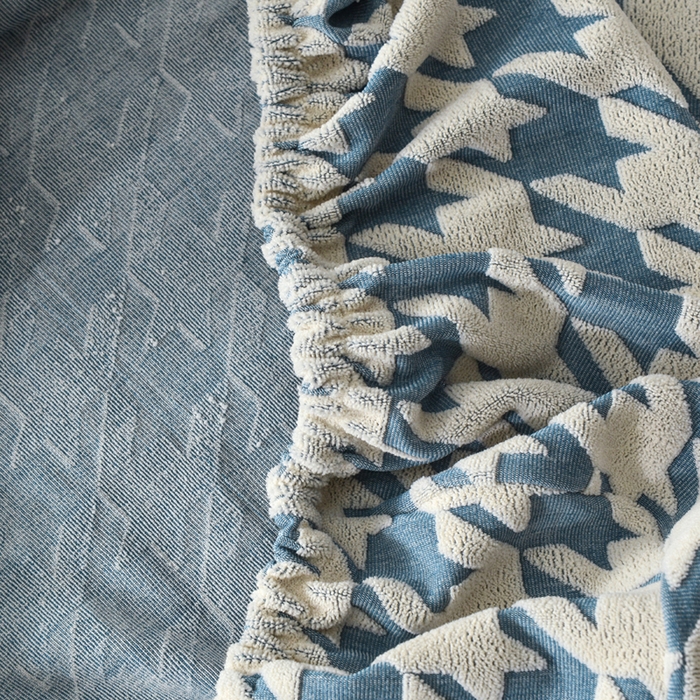 91家纺网 家纺一手货源 找家纺 千彤沙发垫 2024常规款粗线棉麻千鸟格沙发套 蓝色