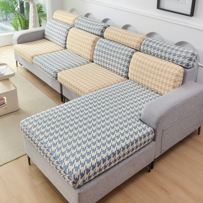 91家纺网 家纺一手货源 找家纺 （总）千彤沙发垫 2024常规款粗线棉麻千鸟格沙发套