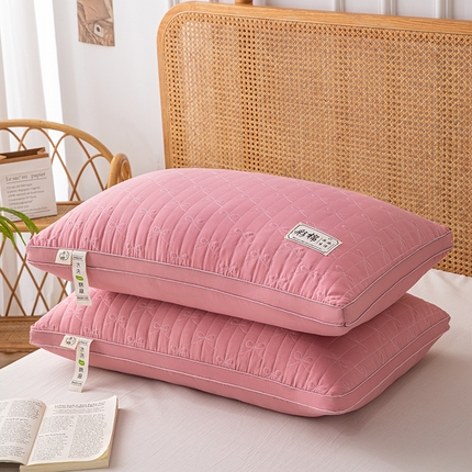 织布人 2024新款枕芯绗缝水洗棉麻亚麻生活立体枕头护颈椎助睡眠枕芯 亚麻生活-双边中枕红色48*74cm