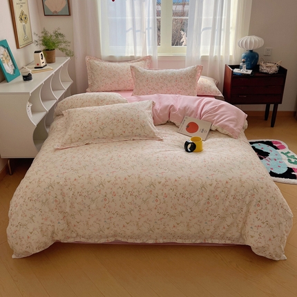 91家纺网 家纺一手货源 找家纺 盛馨 2024全棉高支高密精梳棉小清新碎花四件套纯棉床笠三件套 晨微