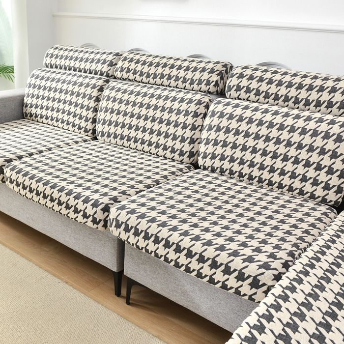 91家纺网 家纺一手货源 找家纺 千彤沙发垫 2024常规款粗线棉麻千鸟格沙发套 黑白