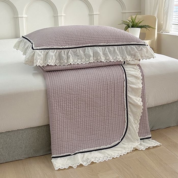 91家纺网 家纺一手货源 找家纺 （总）上喜 热卖双层纱花边款床盖三件套