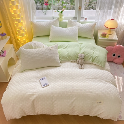 91家纺网 家纺一手货源 找家纺 （总）顾里 2024新款韩系双层泡泡纱四件套-风格一（会员-5）