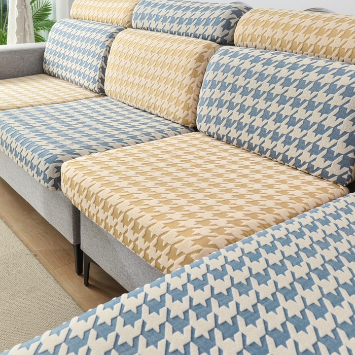 91家纺网 家纺一手货源 找家纺 （总）千彤沙发垫 2024常规款粗线棉麻千鸟格沙发套