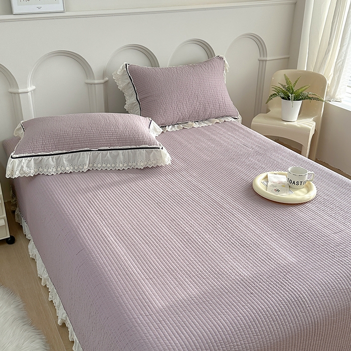 91家纺网 家纺一手货源 找家纺 （总）上喜 热卖双层纱花边款床盖三件套