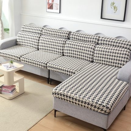 千彤沙发垫 2024常规款粗线棉麻千鸟格沙发套 黑白