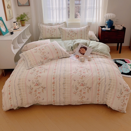 91家纺网 家纺一手货源 找家纺 盛馨 2024全棉高支高密精梳棉小清新碎花四件套纯棉床笠三件套 春苑