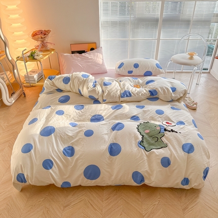 91家纺网 家纺一手货源 找家纺 （总）子钦家纺 2024新款水洗棉多巴胺混搭毛巾绣四件套