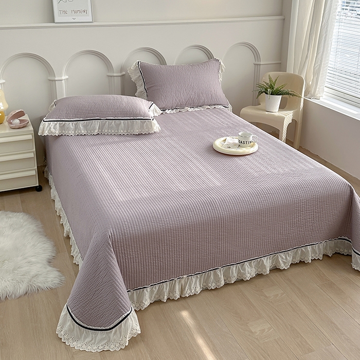 91家纺网 家纺一手货源 找家纺 （总）上喜 热卖双层纱花边款床盖三件套