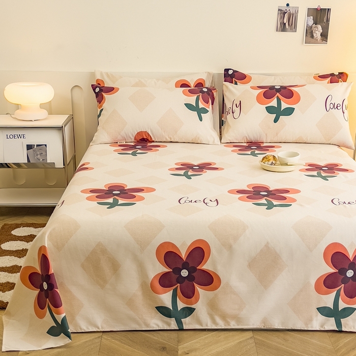 91家纺网 家纺一手货源 找家纺 棉乐町家居 2025新款全棉老粗布床单 花随