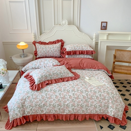 91家纺网 家纺一手货源 找家纺 （总）吾欢心 2025新款法式A类有氧双层纱四件套