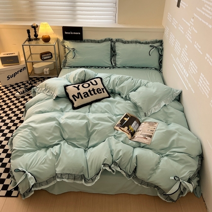 91家纺网 家纺一手货源 找家纺 春光里 2024新款蝴蝶结花边磨毛四件套