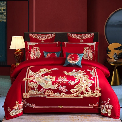 91家纺网 家纺一手货源 找家纺 总 2023款高端婚庆长绒棉重工刺绣婚庆四件套多件套