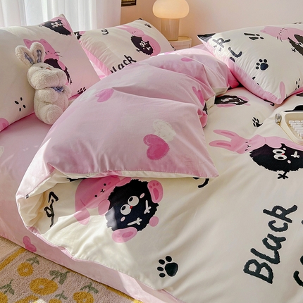 倾慕家纺 2024新款时尚风全棉13070亲肤印花系列单被套 黑大帅