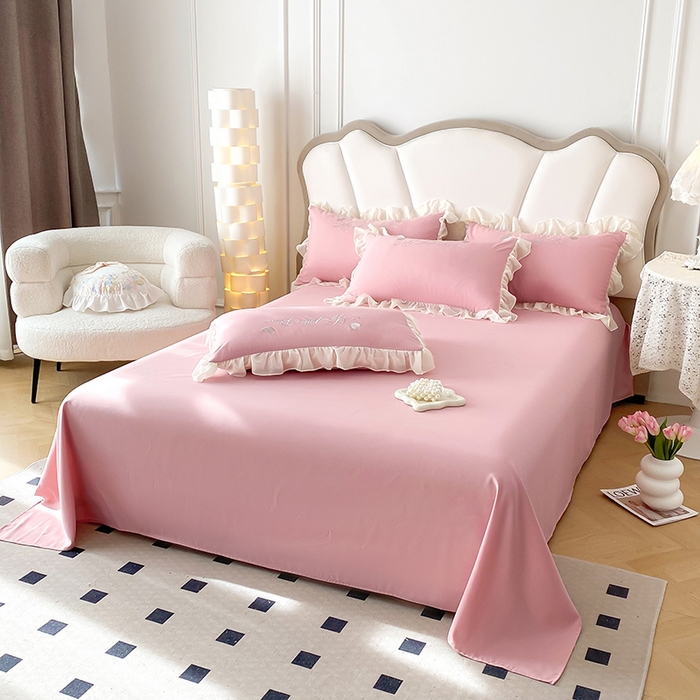 91家纺网 家纺一手货源 找家纺 富盛家纺 2024新款水洗亲肤棉立体刺绣四件套公主风四件套-爱心 爱心—豆沙