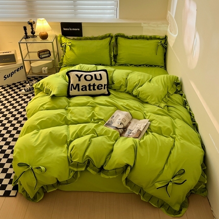 91家纺网 家纺一手货源 找家纺 春光里 2024新款蝴蝶结花边磨毛四件套