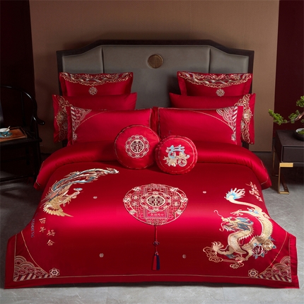 91家纺网 家纺一手货源 找家纺 总 2023款高端婚庆长绒棉重工刺绣婚庆四件套多件套