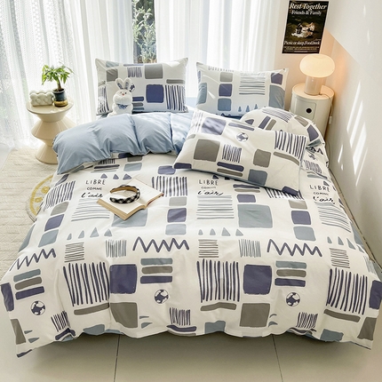 91家纺网 家纺一手货源 找家纺 倾慕家纺 2024新款时尚风全棉13070亲肤印花系列四件套 海盐薄荷