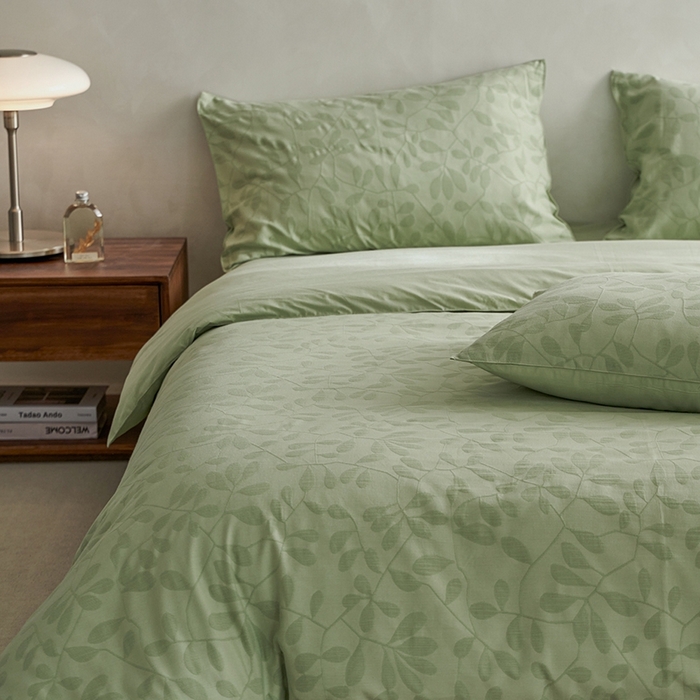 91家纺网 家纺一手货源 找家纺 宜代光年 2024新款60s全棉三层纱四件套 叶繁-绿