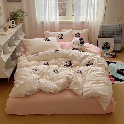 91家纺网 家纺一手货源 找家纺 （总）三朵家纺 2024新款春夏全棉三丽鸥毛巾绣四件套