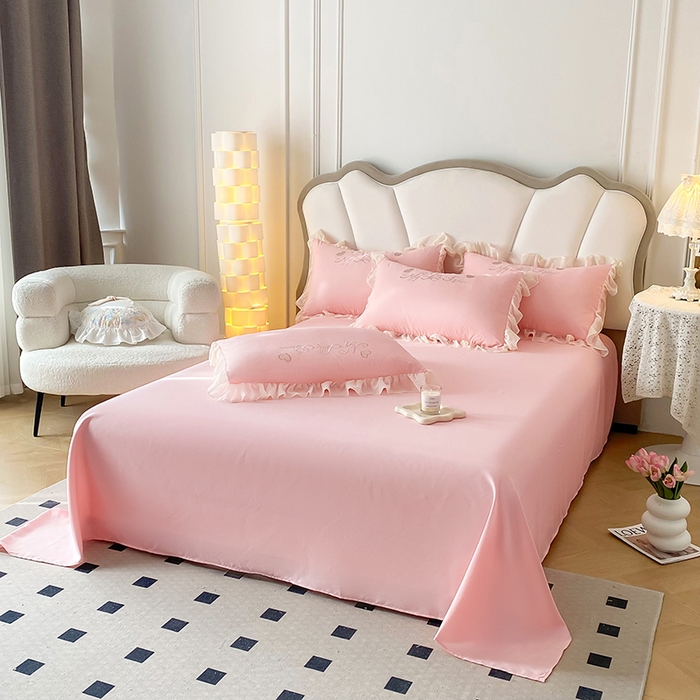 91家纺网 家纺一手货源 找家纺 富盛家纺 2024新款水洗亲肤棉立体刺绣四件套公主风四件套-爱心 爱心—粉