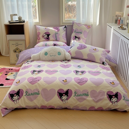 91家纺网 家纺一手货源 找家纺 桃喜 2024新款三丽鸥40支13372全棉四件套-库洛米 贪吃库洛米