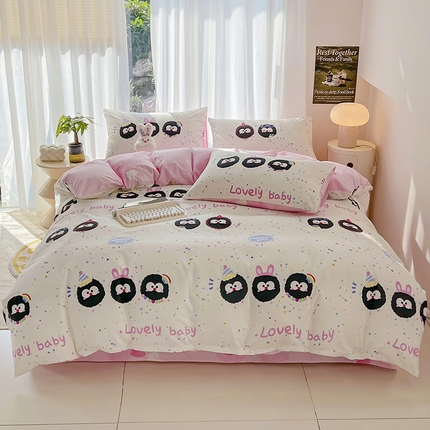 91家纺网 家纺一手货源 找家纺 倾慕家纺 2024新款时尚风全棉13070亲肤印花系列四件套 曲奇饼干