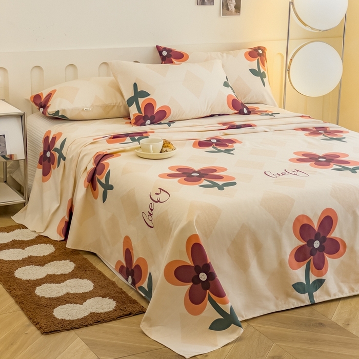 91家纺网 家纺一手货源 找家纺 棉乐町家居 2025新款全棉老粗布床单 花随