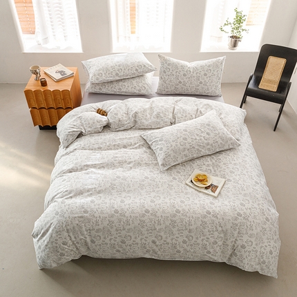 倾慕家纺 2024新款典雅风全棉13370简约印花系列四件套 布朗熊