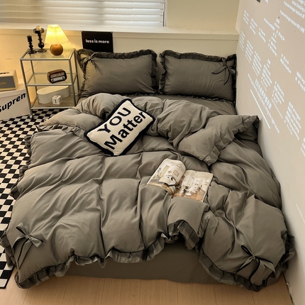 91家纺网 家纺一手货源 找家纺 春光里 2024新款蝴蝶结花边磨毛四件套