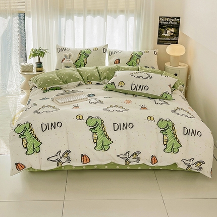 倾慕家纺 2024新款时尚风全棉13070亲肤印花系列四件套 恐龙狂浪