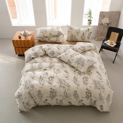 倾慕家纺 2024新款典雅风全棉13370简约印花系列四件套 暮秋