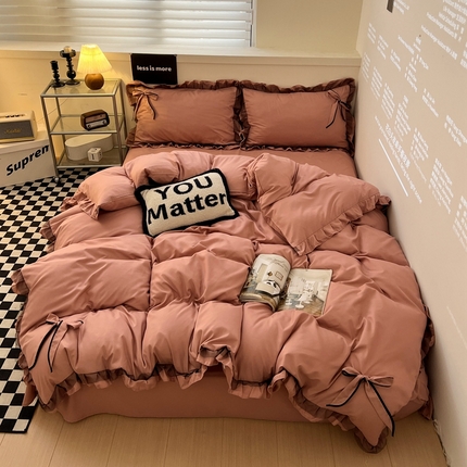 91家纺网 家纺一手货源 找家纺 春光里 2024新款蝴蝶结花边磨毛四件套