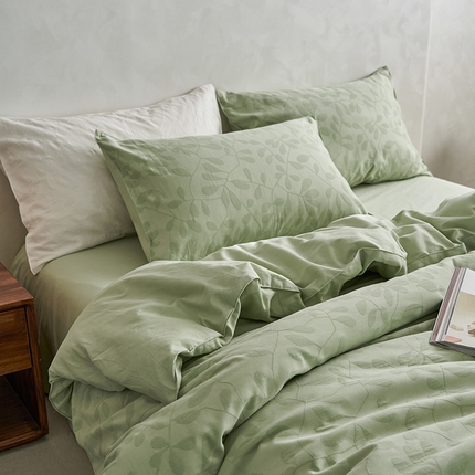 91家纺网 家纺一手货源 找家纺 宜代光年 2024新款60s全棉三层纱四件套 叶繁-绿