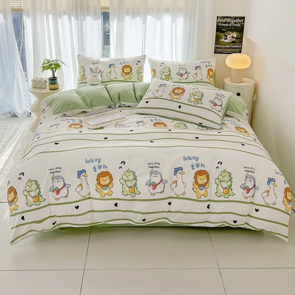 91家纺网 家纺一手货源 找家纺 倾慕家纺 2024新款时尚风全棉13070亲肤印花系列四件套 萌宠乐园