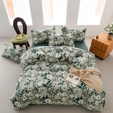 倾慕家纺 2024新款典雅风全棉13370简约印花系列四件套 时光