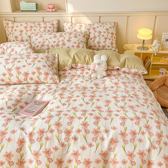 91家纺网 家纺一手货源 找家纺 梦之岛 2024新款A类母婴级泡泡棉皱皱纱碎花四件套 初暖