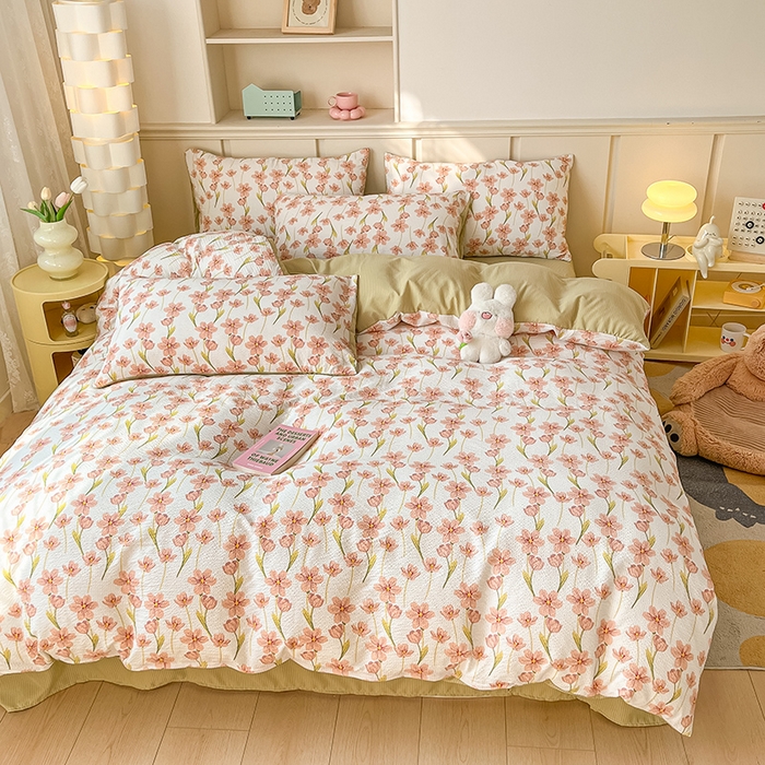 91家纺网 家纺一手货源 找家纺 梦之岛 2024新款A类母婴级泡泡棉皱皱纱碎花四件套 初暖