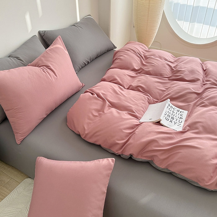 91家纺网 家纺一手货源 找家纺 家贝爱 2024新款简约轻奢水洗棉四件套 豆沙灰