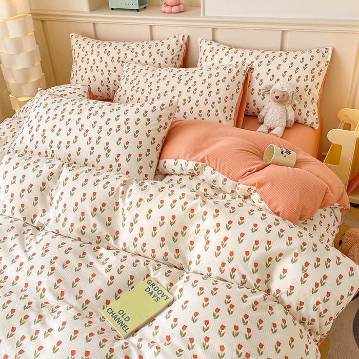 91家纺网 家纺一手货源 找家纺 梦之岛 2024新款A类母婴级泡泡棉皱皱纱碎花四件套 拾秋