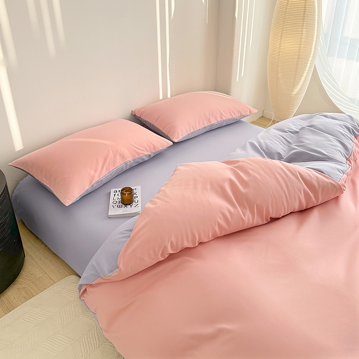 91家纺网 家纺一手货源 找家纺 家贝爱 2024新款简约轻奢水洗棉四件套 粉玉紫灰